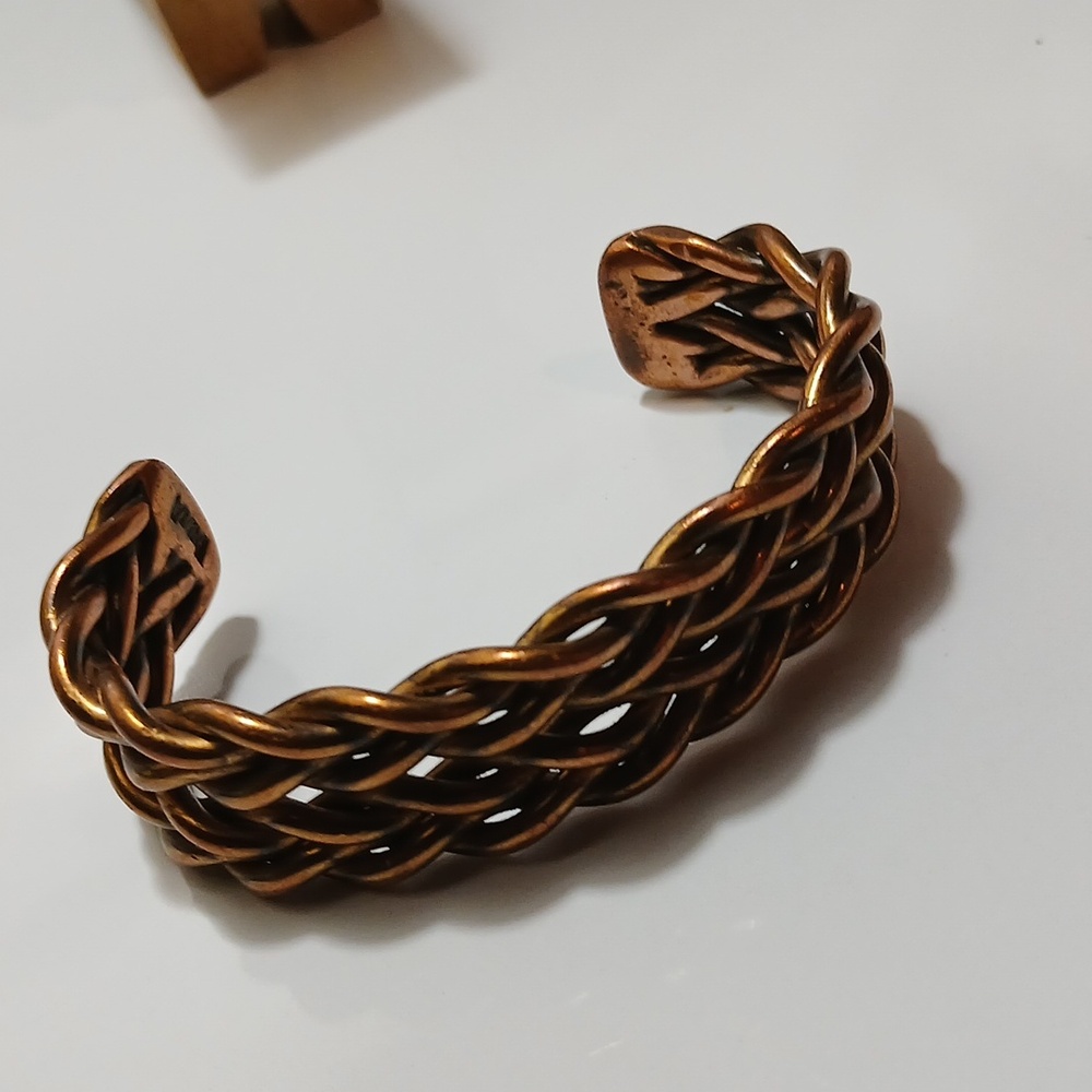 Heavy Solid Copper Double Cuff Weave Braided Vintage